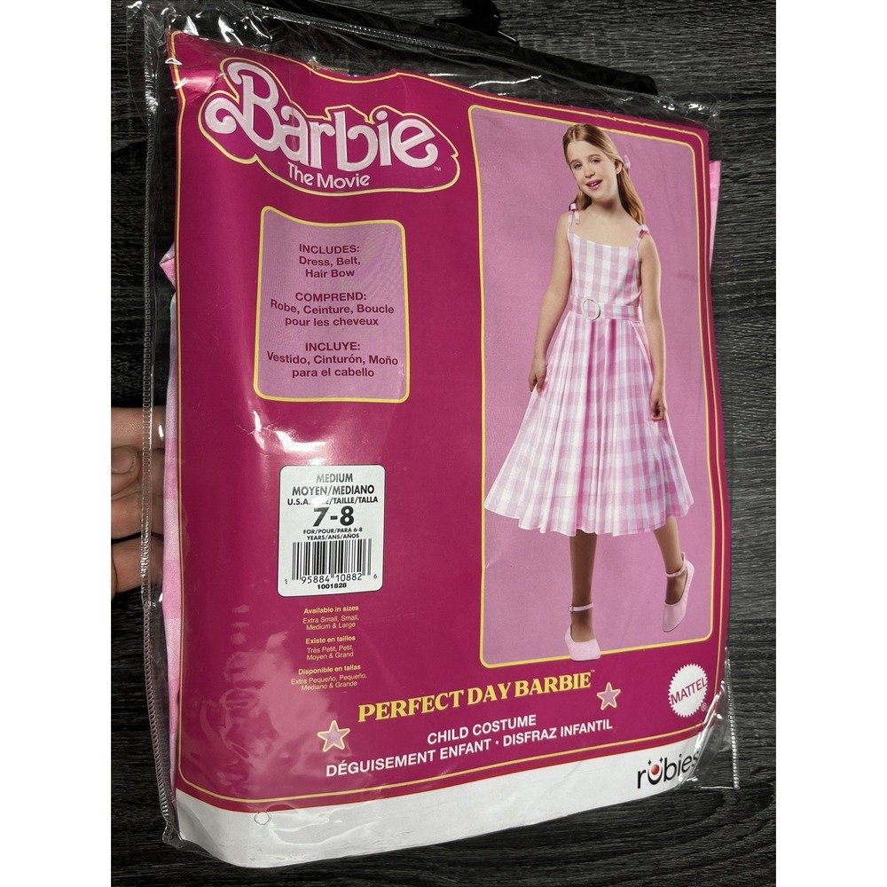 Barbie The Movie Youth Child Medium (7-8) Halloween Costume‎ Dress Hair Bow Belt